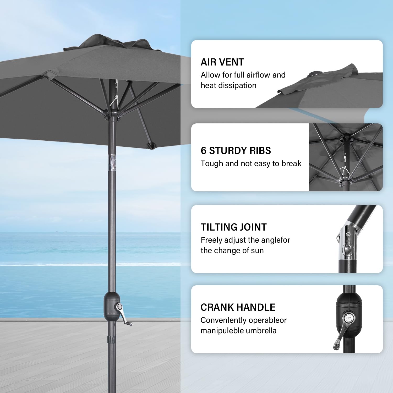 Angel Living 270 cm Parasol Ogrodowy z Mechanizmem Regulacji Nachylenia – Parasol do Ogrodu, na Patio, Taras i Balkon