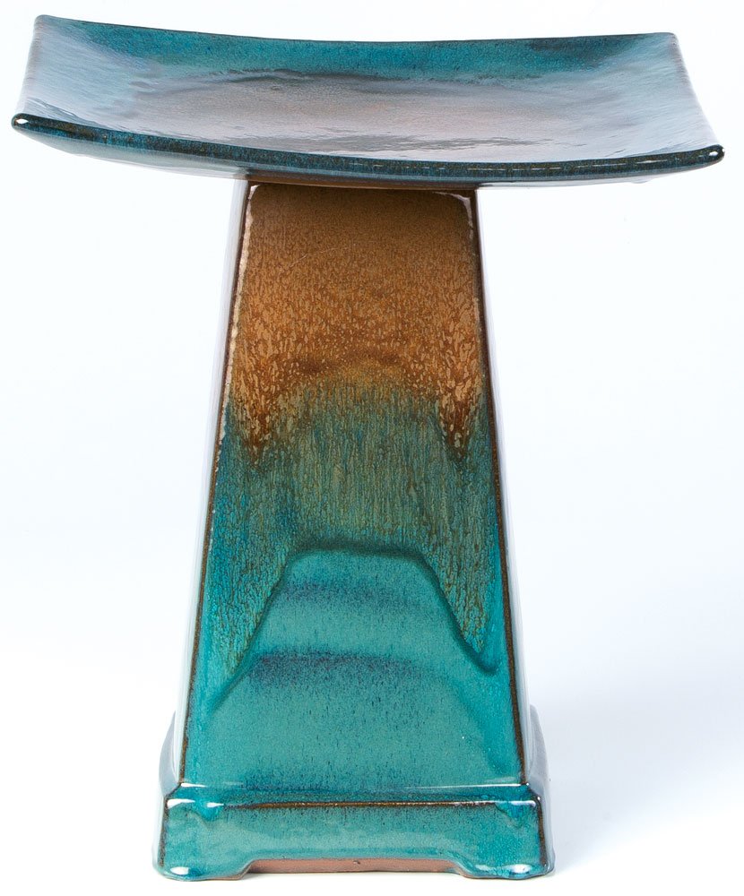 Zen Aqua Ceramic Bird Bath, Large, Brown/Atlantis Blue