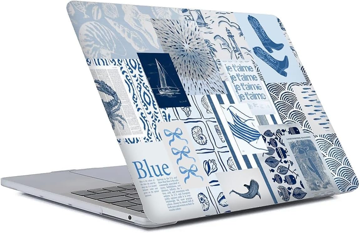 Compatible with MacBook Air 15 Inch Case 2023 M2 2025 M4 Chip Model A2941 A3241, Plastic Hard Shell Case for Mac Air 15 with Touch ID (2023)- Seaside Beachy Collage