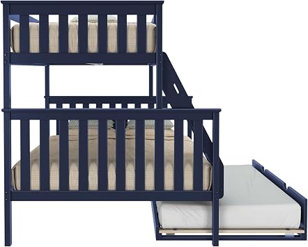 Max & Lily Bunk Bed, Twin-Over-Full Wood Bed Frame For Kids With Trundle, Blue