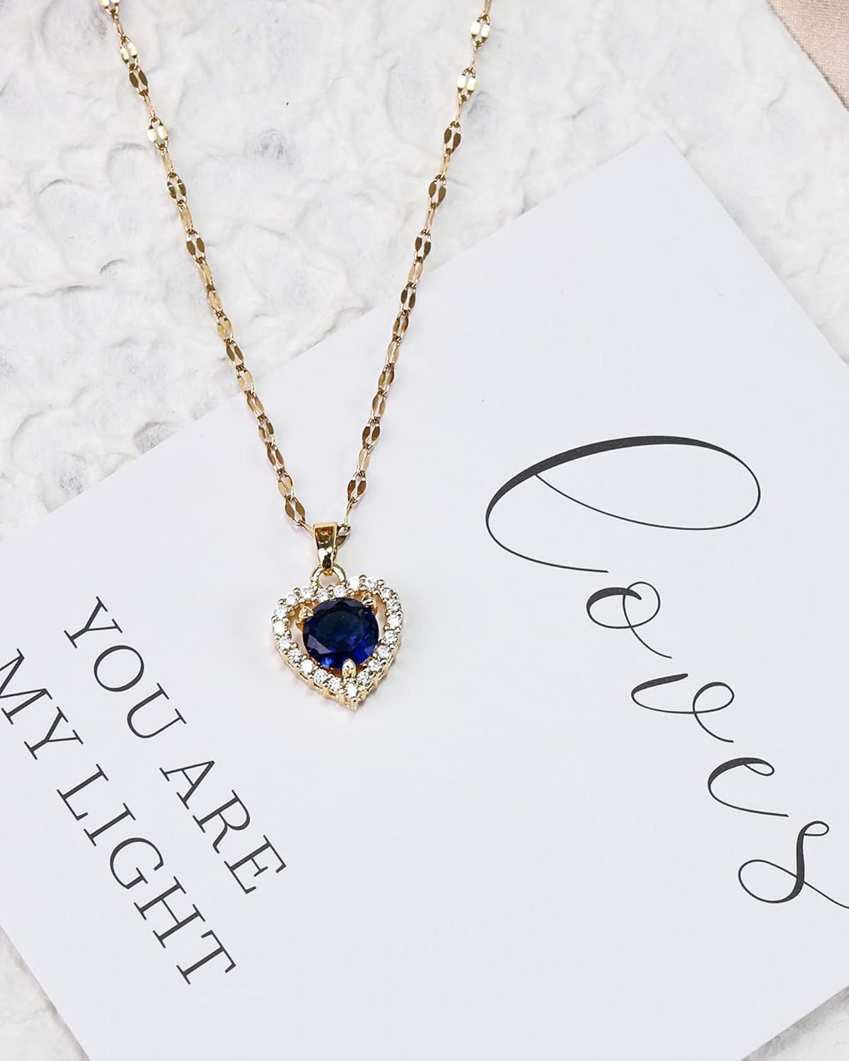 Sapphire Heart Necklace for Women - Blue Birthstone Necklace with CZ, 14K Gold Plated Chain with Gemstone Pendant Jewelry for Valentine's Day Gift - Image 5
