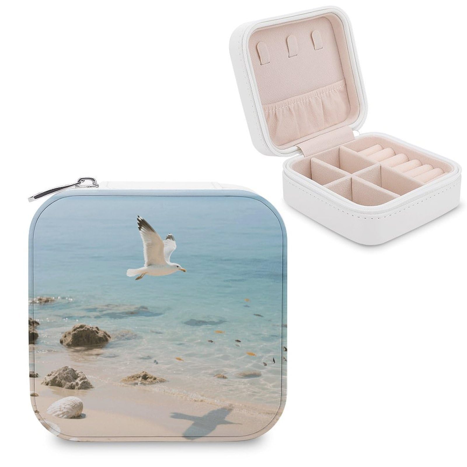 VstaDank Ocean Jewelry Organizer Travel Case for Women With Zipper Mini Jewelry Case PU Leather Jewelrys Box for Rings Necklaces Bracelets Earring Holder Organizer Storage