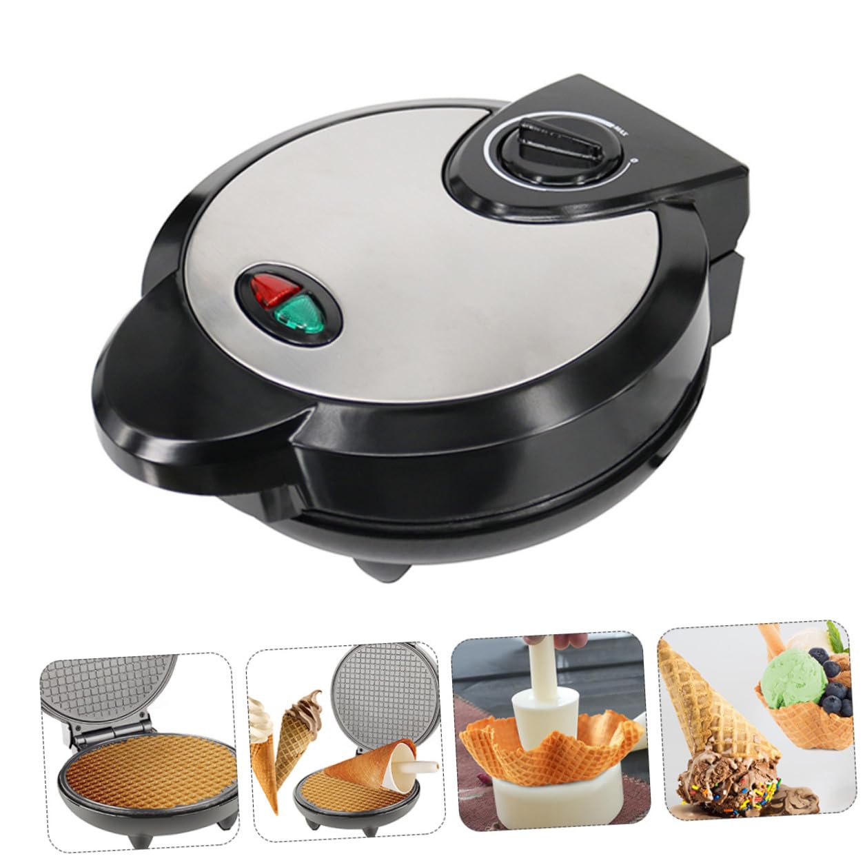Mipcase Máquina para Hacer Panqueques Negra Recubrimiento Antiadherente | Base Antideslizante, Plástico y Acero Inoxidable, para Conos de Helado y Rollos, Limpieza Sencilla