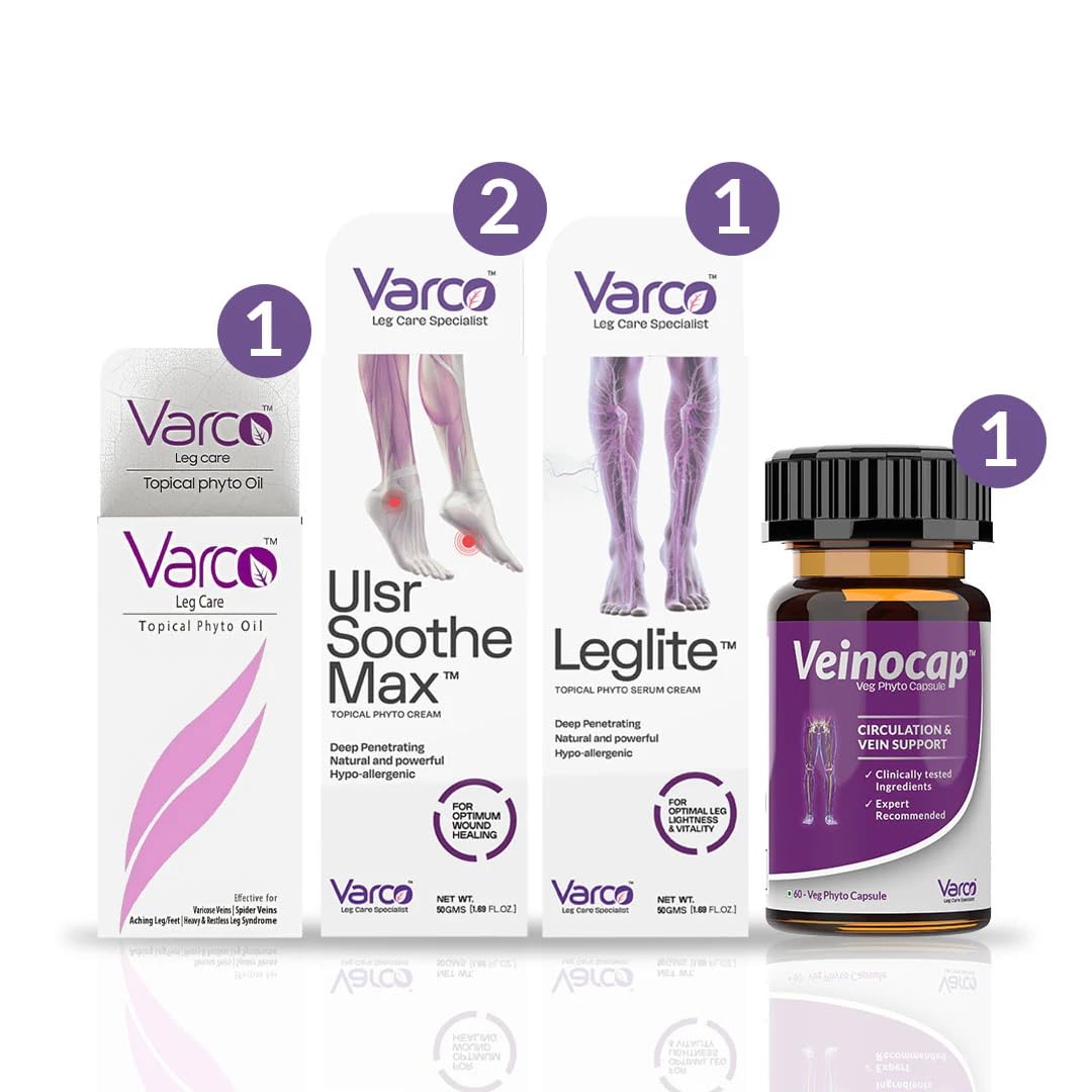 VARCO Leg Care Ultimate Varicose Veins Kit with High Efficacy| Deep Penetration Formula Helps reach the root cause of varicose veins| Reduces Cramps, Painful Legs & Swelling, Varicose Ulcer- Pack of 5