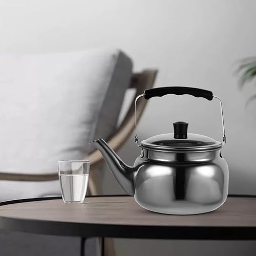 Miniatura 7 de Lurrose Tetera silbante de acero inoxidable de 1.5 cuartos de galón con mango de agarre fresco, tetera silbante para estufa