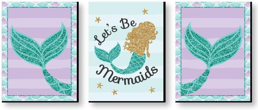 Big Dot of Happiness Let's Be Mermaids - Baby Girl Nursery Wall Art, Kids Room Decor and Home Decorations - Gift Ideas - 7.5” x 10” - Set of 3 Prints