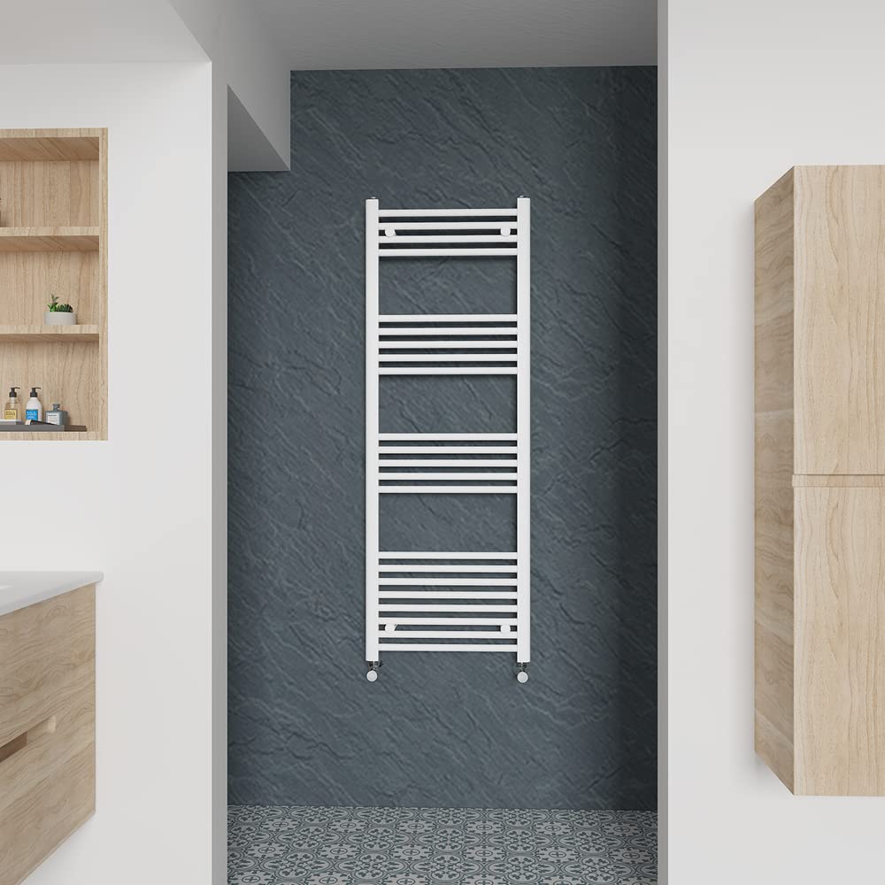 Warmehaus Straight Heated Towel Rail White Bathroom Ladder Style Radiator Central Heating 1400x500mm