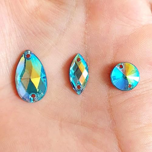 Miniatura 7 de 150 piezas de diamantes de imitación acrílicos con parte trasera plana, diseño de ojo de caballo, forma redonda, mezcla de colores AB (amarillo)