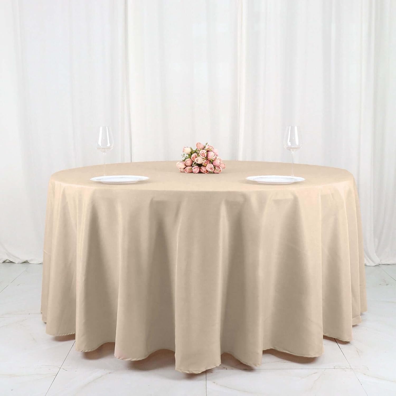 10 pcs 120 inch Nude Round Tablecloths Fabric Table Cover Linens | 120" Washable Fabric Table Cloth Covers for Wedding Party Polyester Reception Buffet Events Catering Dining Events Kitchen Dining
