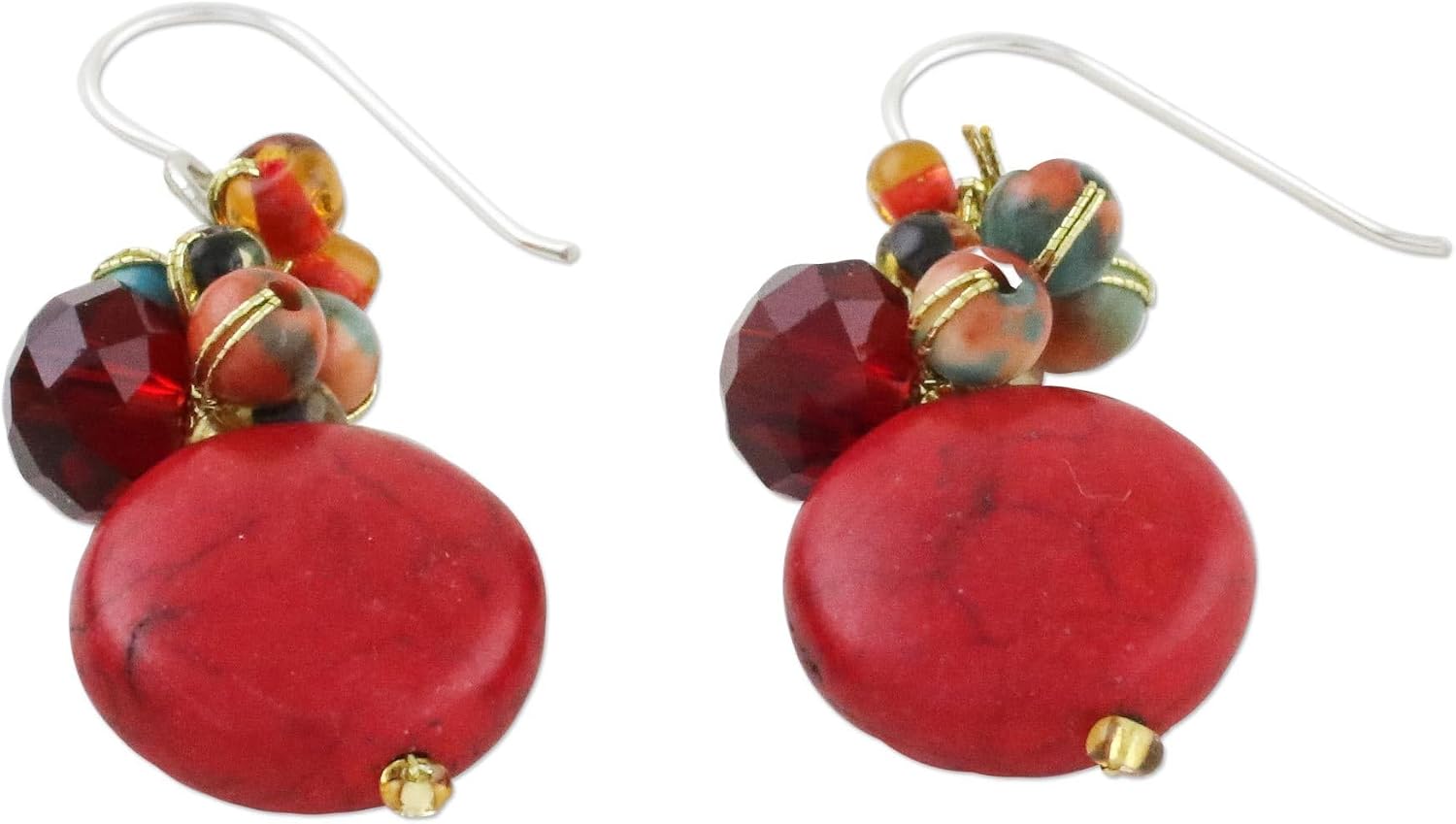 NOVICA Artisan Handmade Cluster Earrings Gemstone Beaded Dangle .925 Sterling Silver Thailand Birthstone 'Thai Joy'