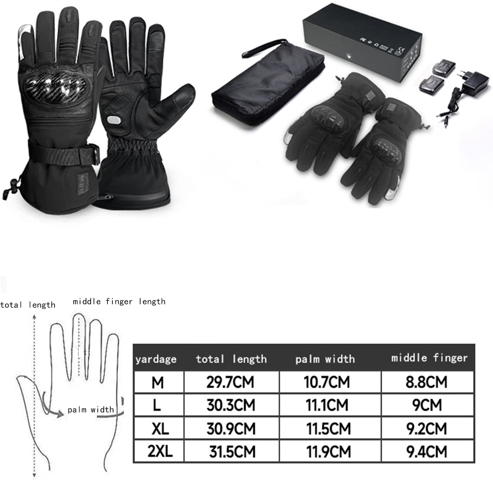 CHEWYNP Guanti riscaldati per Uomo Donna, Guanti Caldi Ricaricabili con Pacco Batteria, Guanti riscaldati elettrici Invernali 2700 mAh, Guanti riscaldati 7,4 V scaldamani per Motociclismo,