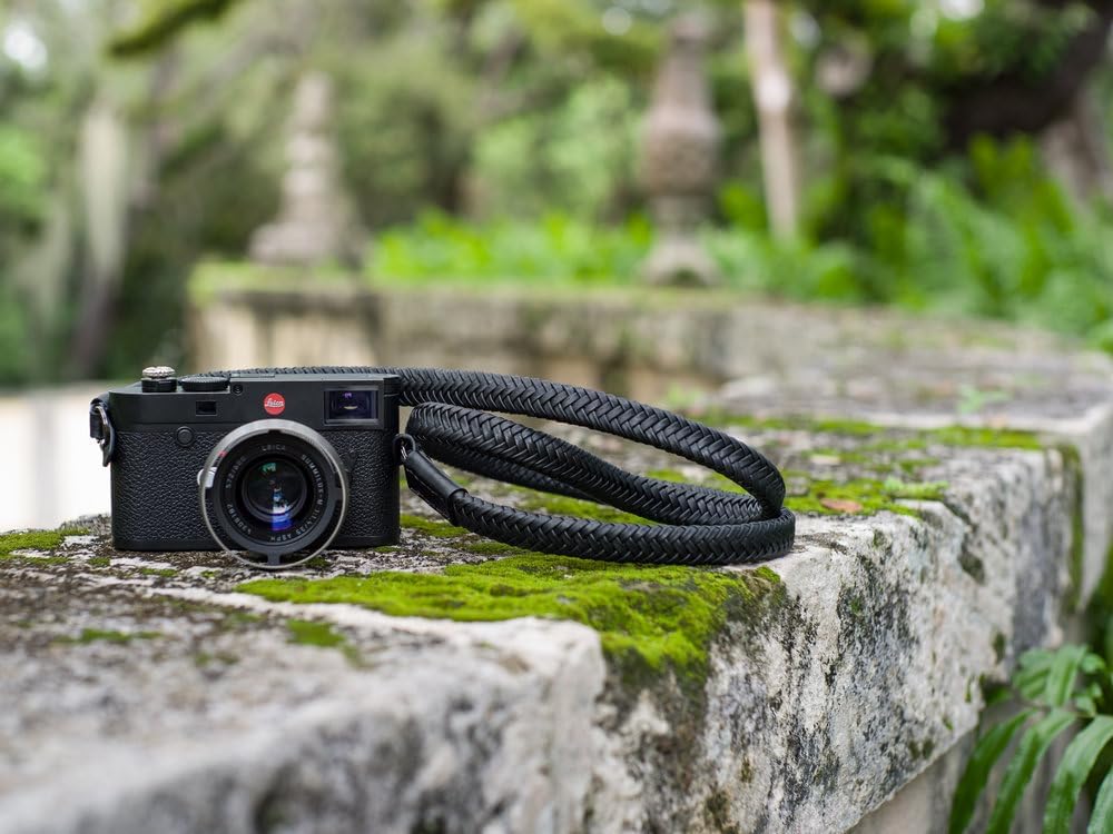 Vi Vante Leather Braided Camera Strap Matador Noir w/Electroplated Rings, Hand-Made 47 inches