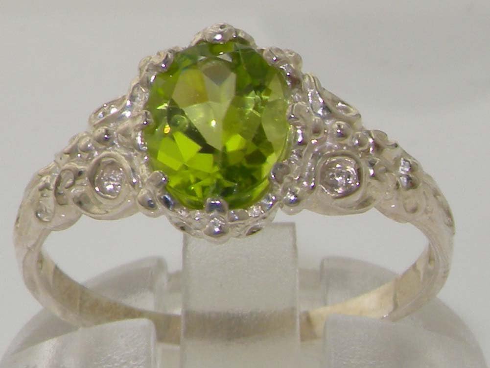 925 Sterling Silver Real Genuine Peridot Womens Band Ring