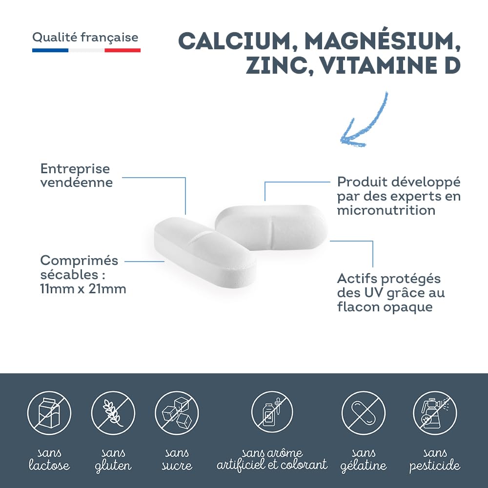 Calcium, Magnésium, Zinc, Vitamine D3 - Confort Os et Muscles - Complexe santé osseuse, énergie et immunité - 120 Comprimés - Avec Cuivre, Manganèse, Sélénium - Fabriqué en France - Vitavea