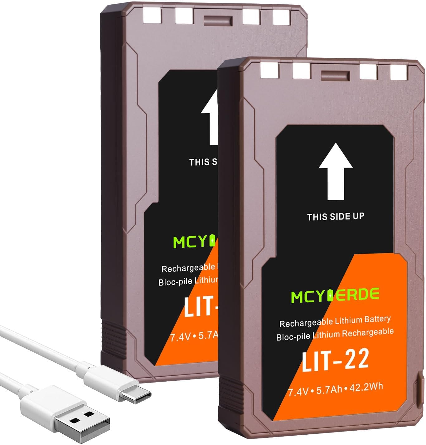 2-Pack LIT-22 Battery Replacement, 5700mAh Rechargeable Lithium Battery for SPYPOINT Trail Cameras, Compatible with Flex-M, Flex G-36, Flex-Plus, Flex-S Cellular Trail Cameras (Includes Type-C Cable)