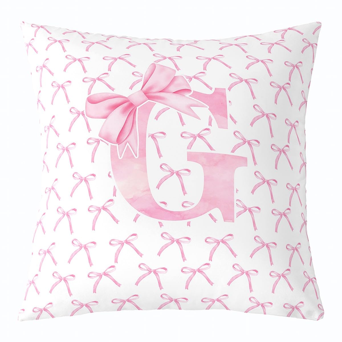 Housse de coussin rose avec nœud papillon pour chambre fille