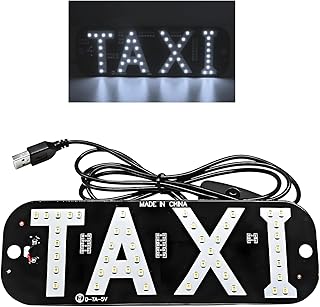 Taxi LED Sign Decor, 5V USB Bright Taxi Logo LED Light with Transparent Suction Cups, Vibrant Cab Indicator Lamp Taxi Flashing Hook on Window for Drivers, Car Accessories (White)