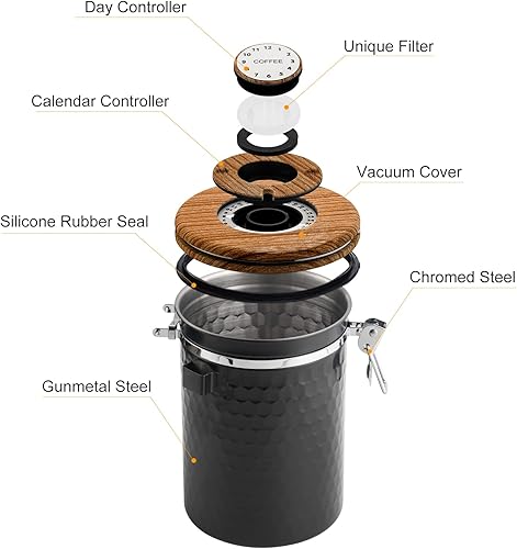 Miniatura 2 de TEDSWAIT Coffee Canisters - Recipiente hermético de almacenamiento de granos de café para cocina, contenedor de almacenamiento de alimentos de acero