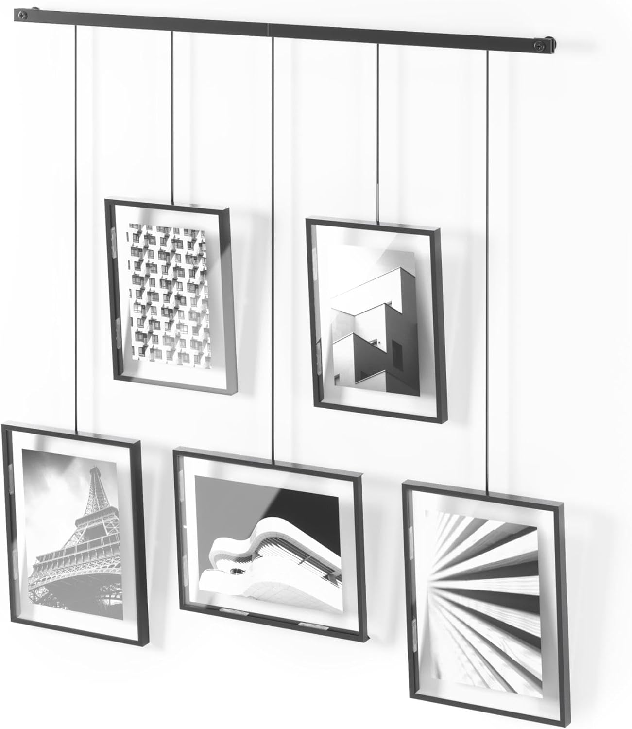 Umbra Exhibit Adjustable Picture Frame Gallery Set - 5 Frames (2x4x6, 3x5x7) Black Wall Collage Display