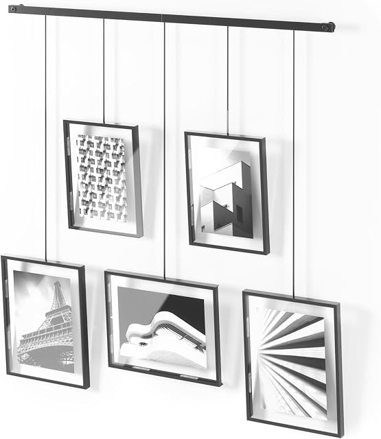 Ensemble de Cadres Photo Galerie Umbra Exhibit, Affichages de Collage Muraux Ajustables pour Cinq Photos (Deux 4x6" et Trois 5x7"), Ensemble de 5, Noir