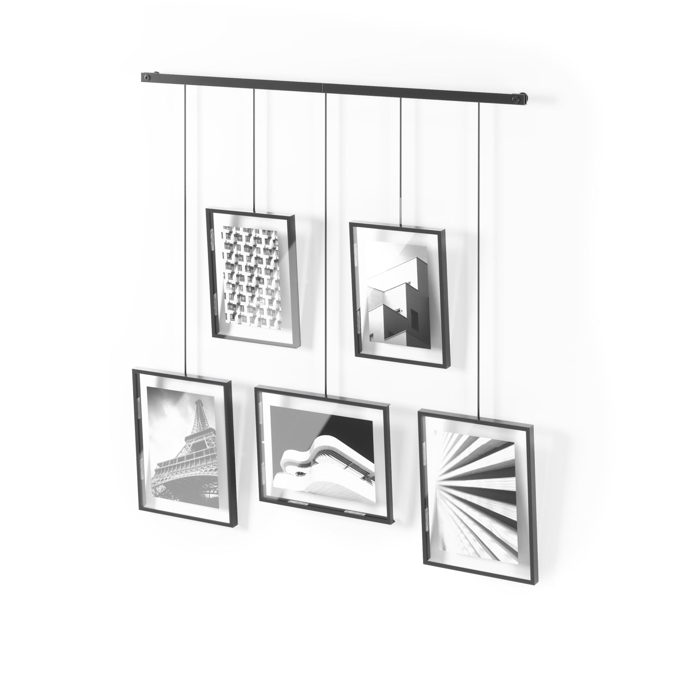 Umbra Exhibit Picture Frame Gallery Set, Adjustable Wall Collage Displays Five Photos (Two 4x6 and Three 5x7), Set of 5, Black