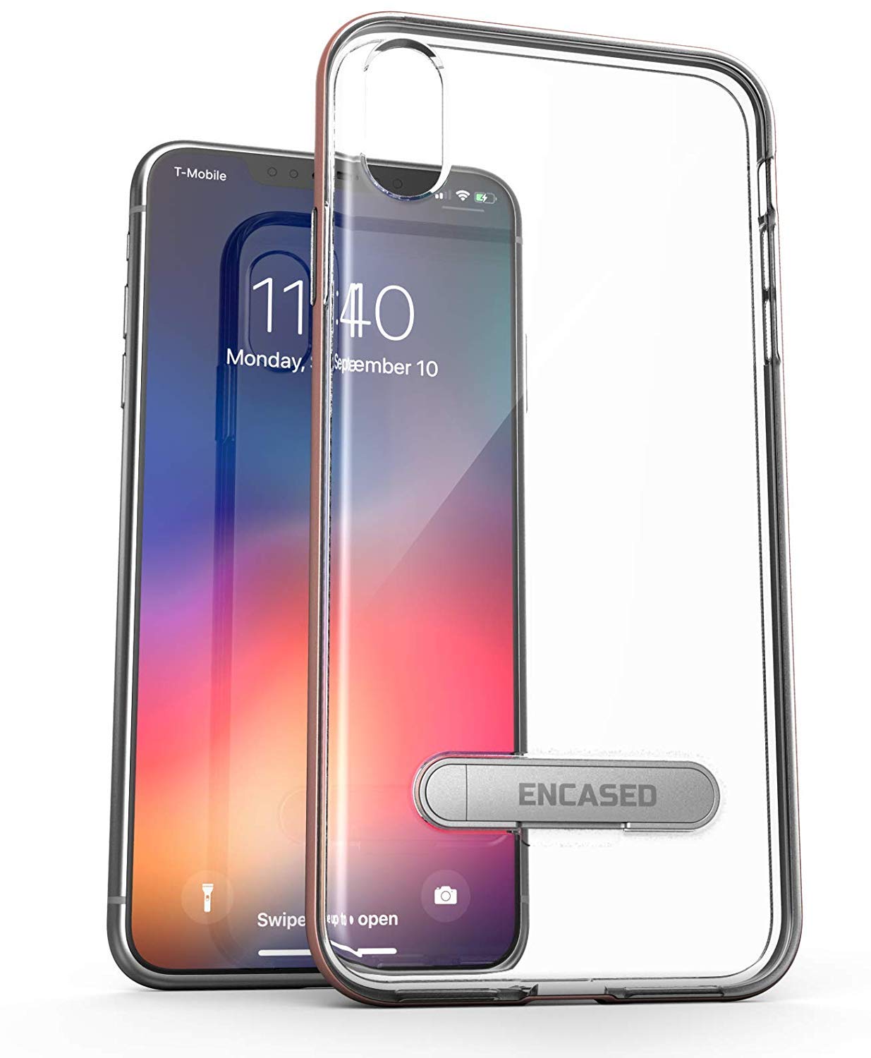 Amazon Com Encased Clear Case For Iphone Xs Max 18 Ultra Slim Bumper Cover W Kickstand Rose Gold