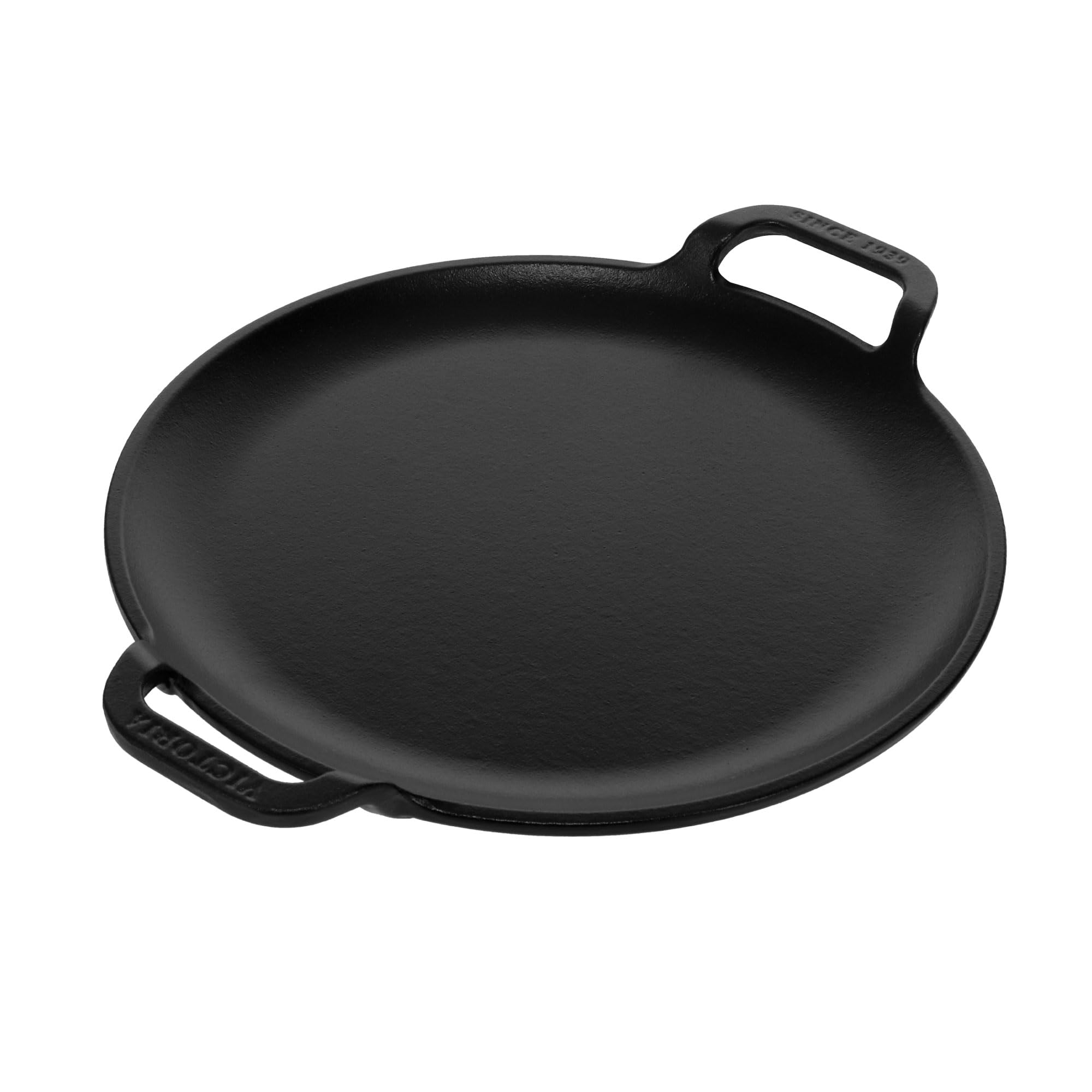 Victoria Teglia per Pizza Ghisa Smaltata, Induzione Piastra per Grigliare 25cm con Manici per Fuoco, Barbecue, Forno, Vetroceramica, Gas, Comal Priva di Sostanze Tossiche e senza PTFE