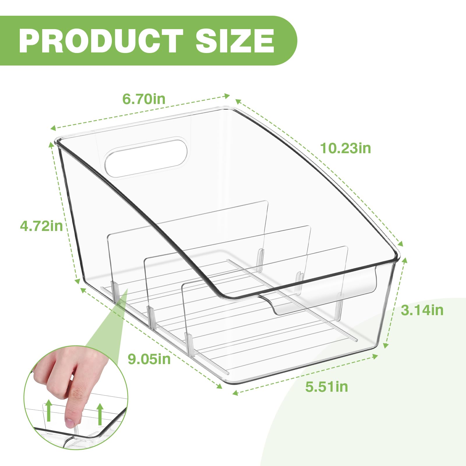 Lot de 4 bacs de rangement transparents amovibles en plastique avec 3 séparateurs, organiseur de réfrigérateur, bacs de réfrigérateur, organisation de cuisine