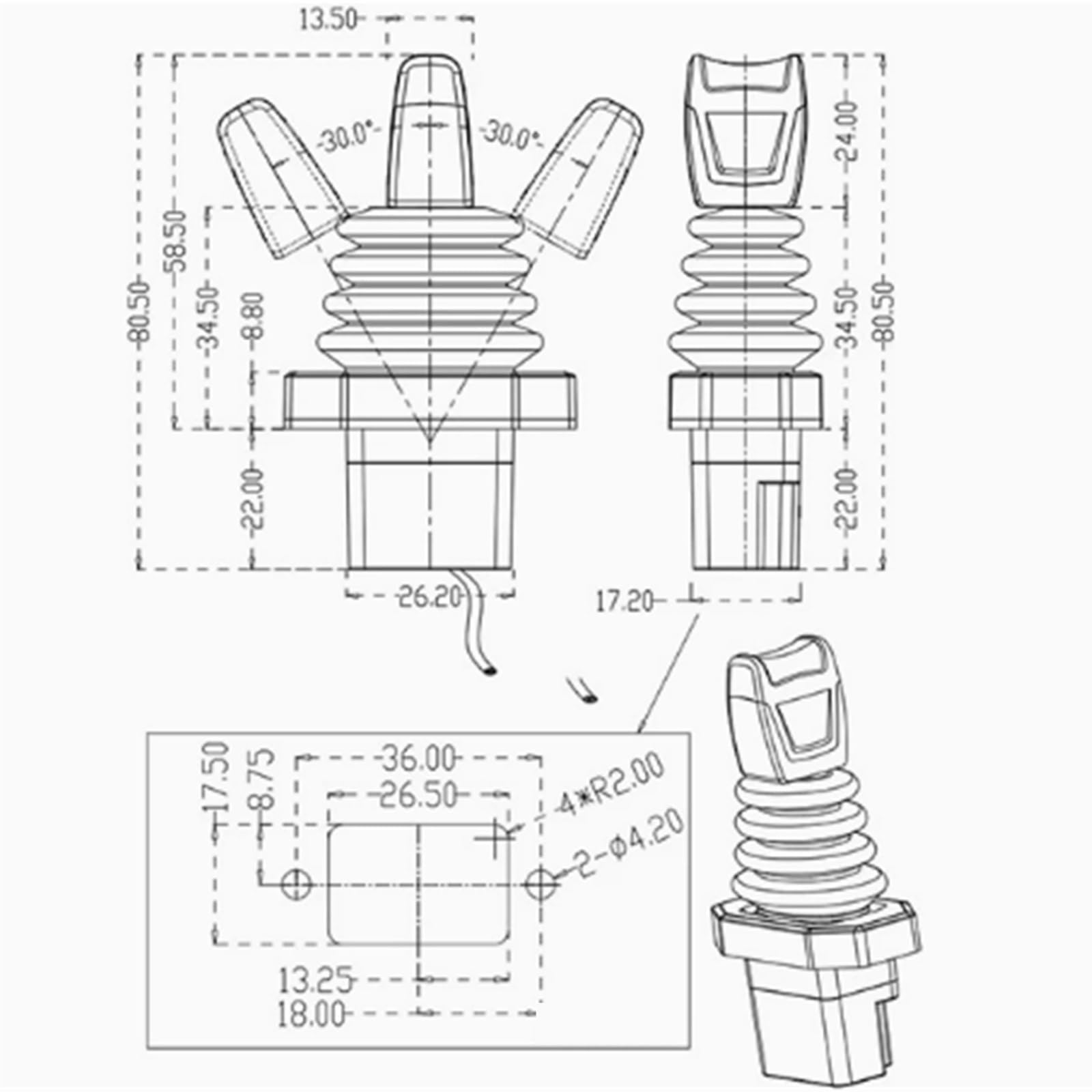 Manette Joystick, Poignée De Commande Électrique À Double Capteur, Tige Poussée Avec Bout Doigt,pour le générateur d'images(5V output 0.5-2.5-5V)