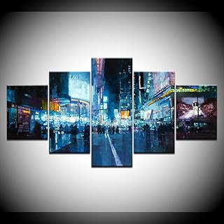 WUZHIXIN Stampa su Tela 5 Pezzi Fantasy Vivace metropoli Quadri Moderni da Letto Elemento Unico Foto Moderno Cucina Dipinto Decorazione Soggiorno Camera Quadro Regalo-150X80CM