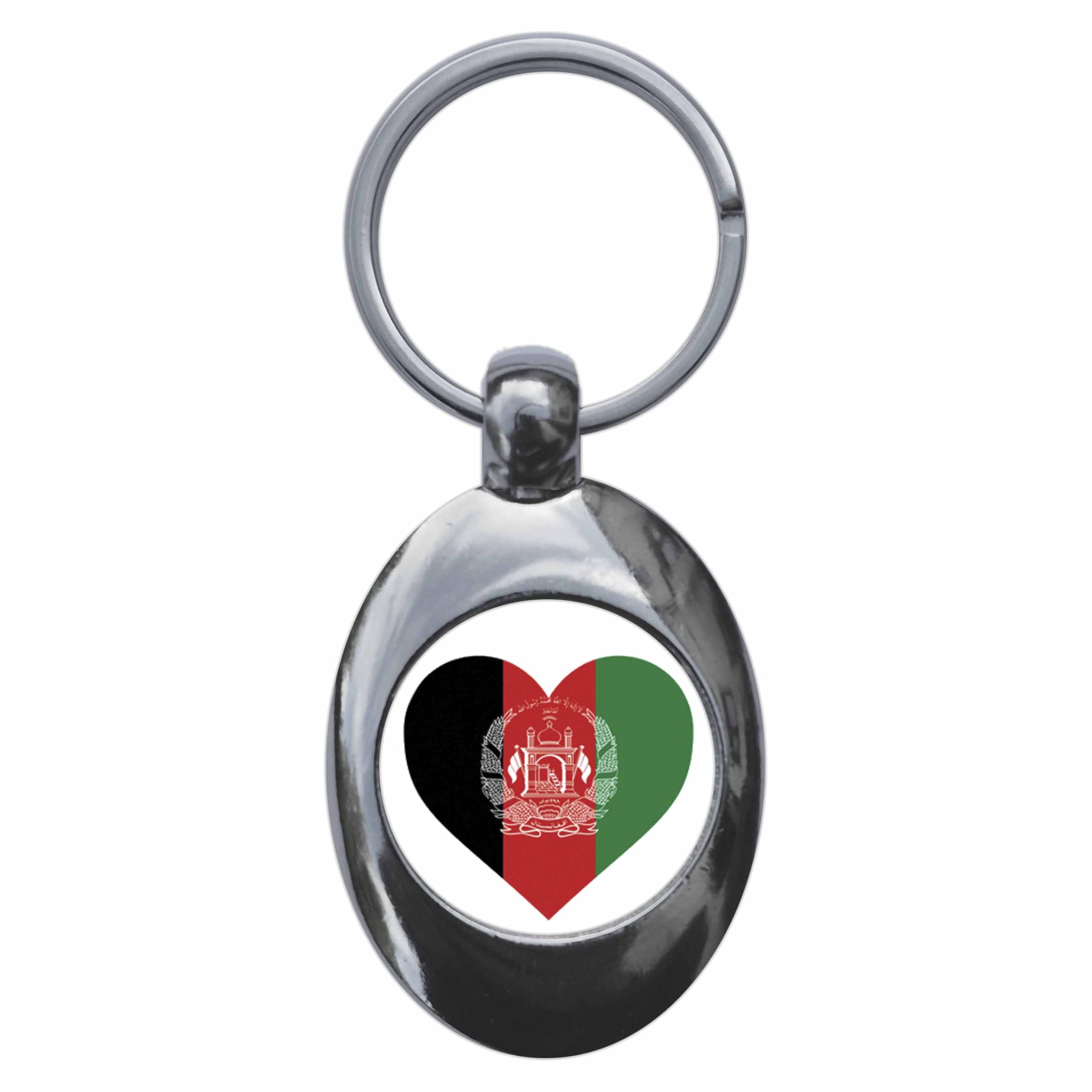 Ozorath Afghanistan Heart Flag Keyring Keychain With Trolley Coin