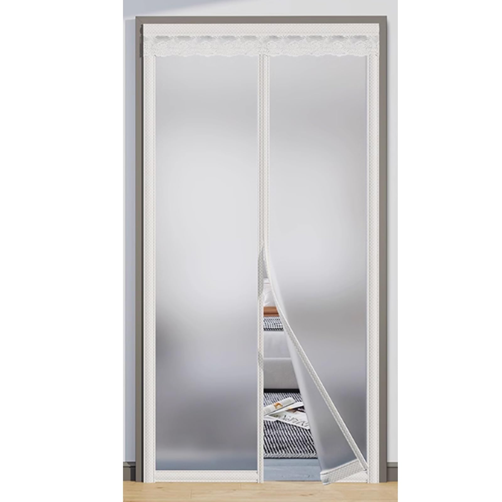 FLYIODFCXV Door curtain, Frosted and Opaque, Wear-resistant and Durable, Full Magnetic Strip Design, Can Be Used in Summer and Winter(White,85 * 190cm/33.5 * 74.8in)
