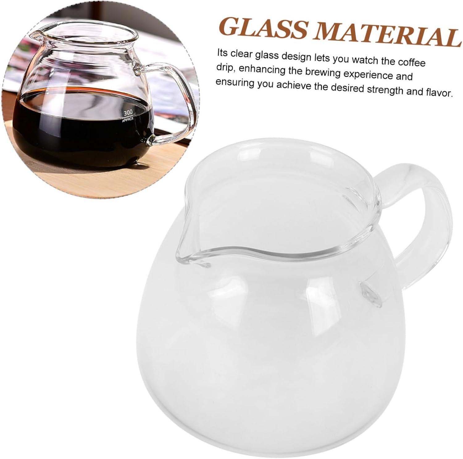 PRETYZOOM Pitcher with Handle Clear Glass Coffee Server for Hand Drip Coffee and Cold Brew Capacity Teapot for Sharing Beverages with Family and Friends