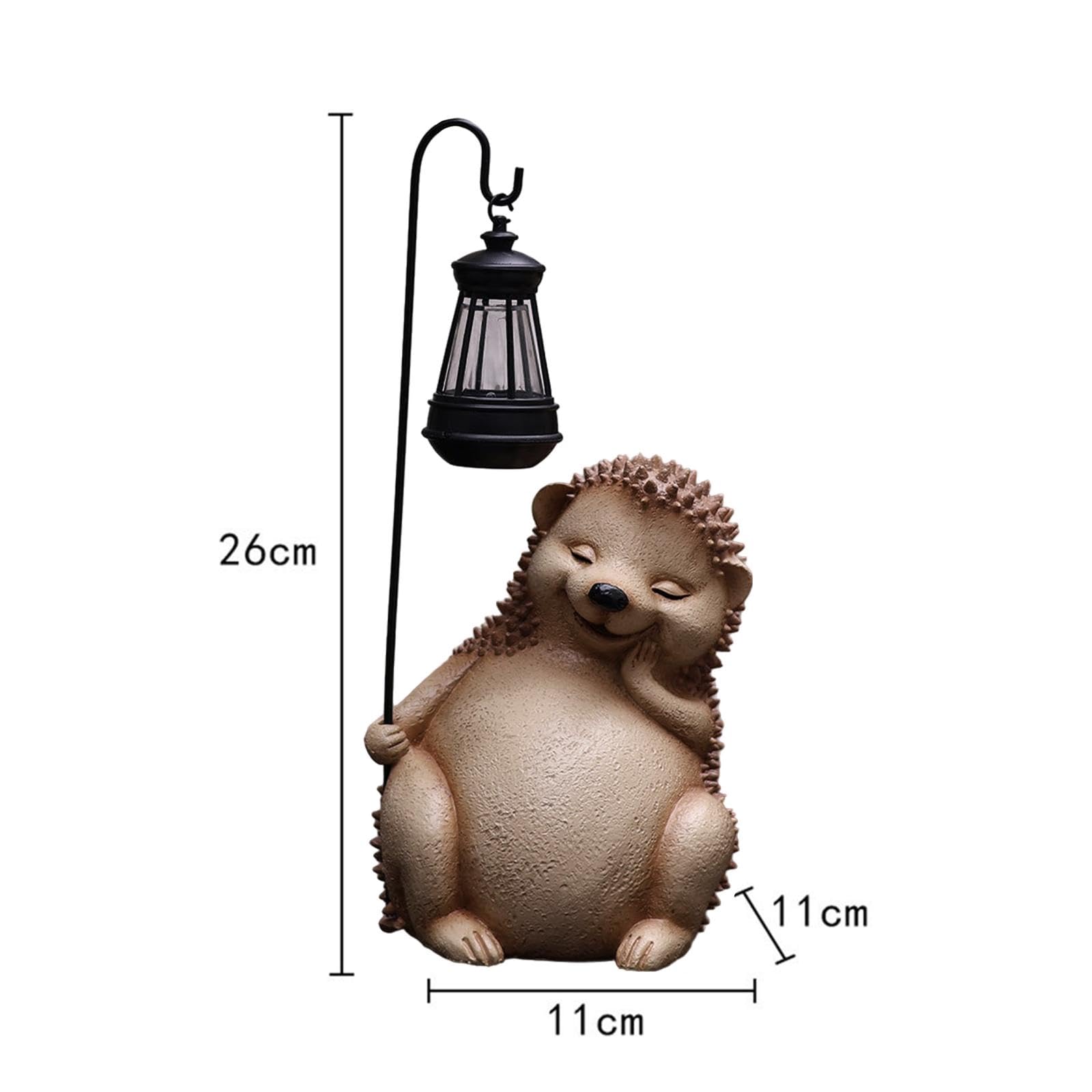 predolo Escultura de Animal de Resina, Estatua de Jardín con Luz Solar, Figura de Erizo con Farol para Uso Exterior, Ideal para Un Cumpleaños, MARRÓN