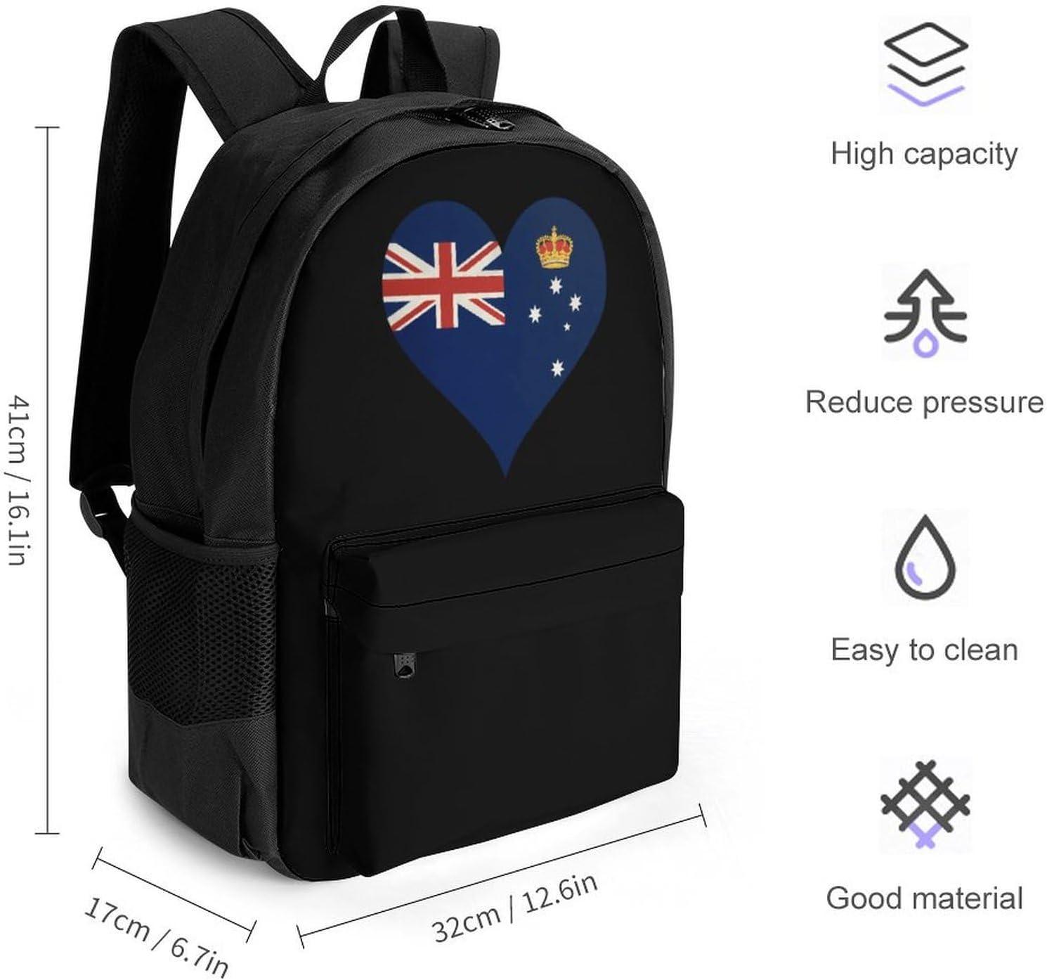 Australian State Flag Heart Backpack Lightweight Backpacks Work Bag