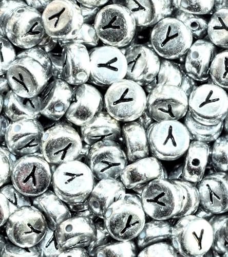 7mm Silver Flat Round Alphabets Acrylic Beads (Mixed or Single Letters) (Letter Y)