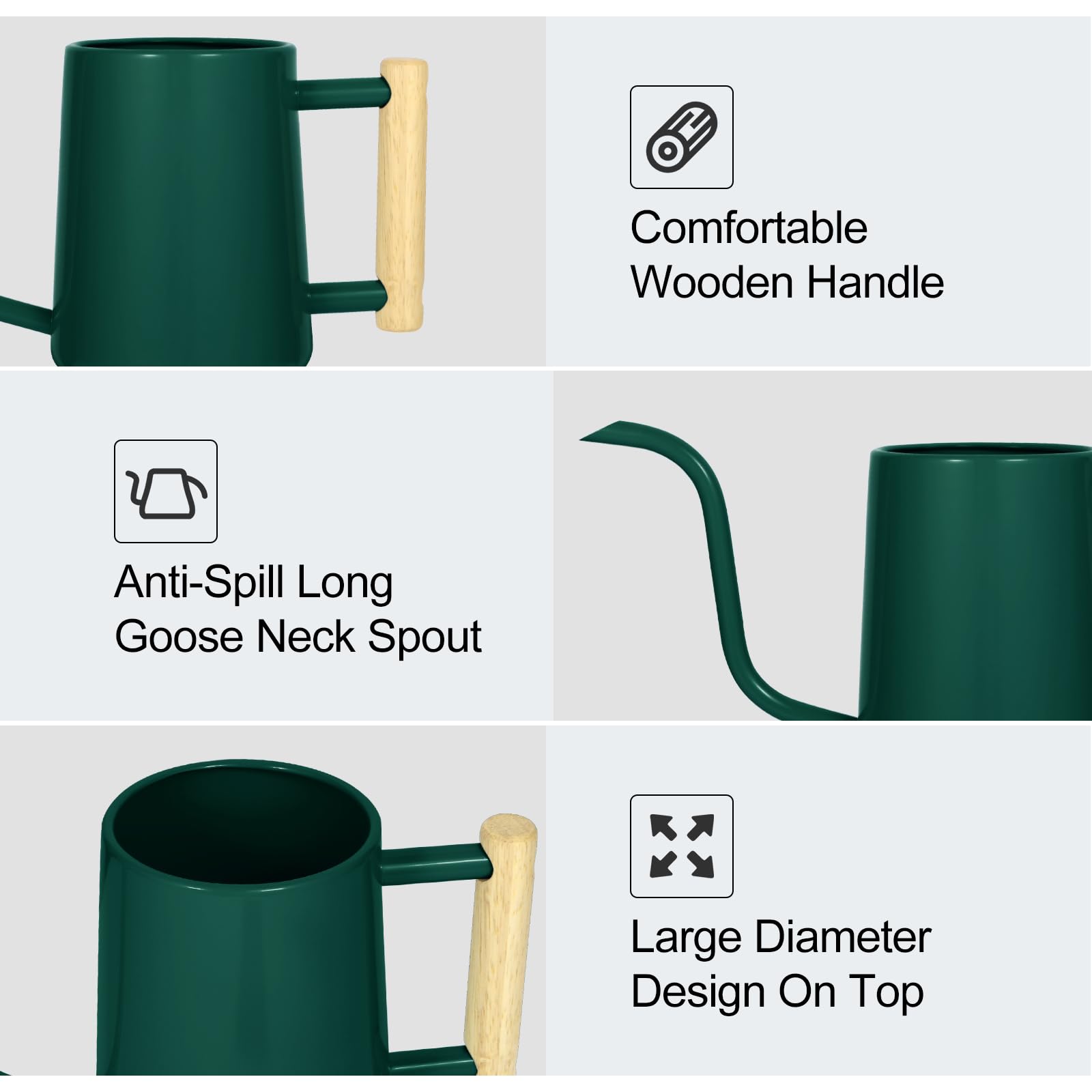 Gießkanne für Zimmerpflanzen, 1000 ml, Metall, Edelstahl, Gießkanne mit langem Auslauf für Zimmerpflanzen, Bonsai, Garten, Blumen, dekorativ, Alpinegreen
