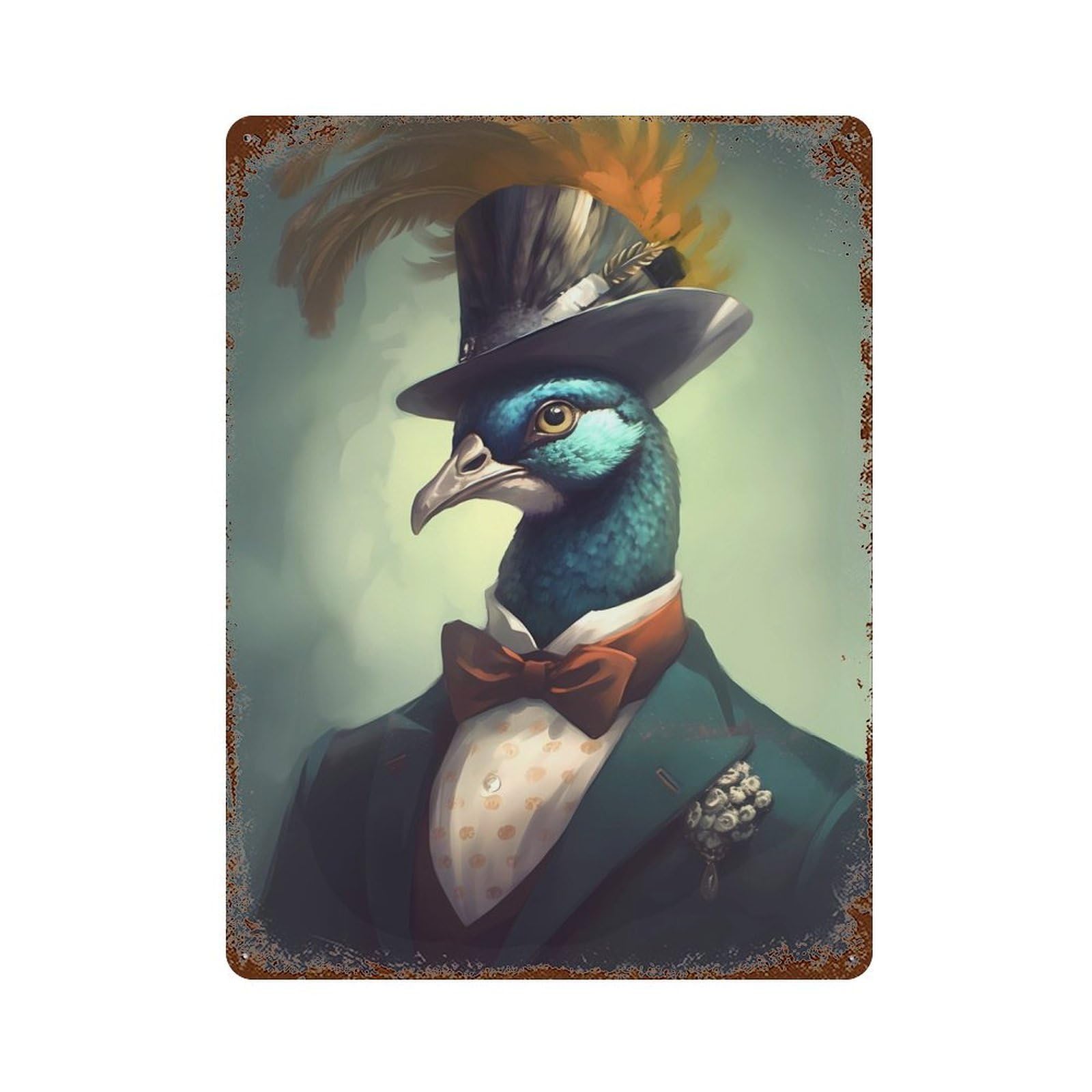 Garage Style Peacock Fairyland Rustic Tin Plaque 15.7"x11.8", Classic Wall Plaque for Bar And Workshop