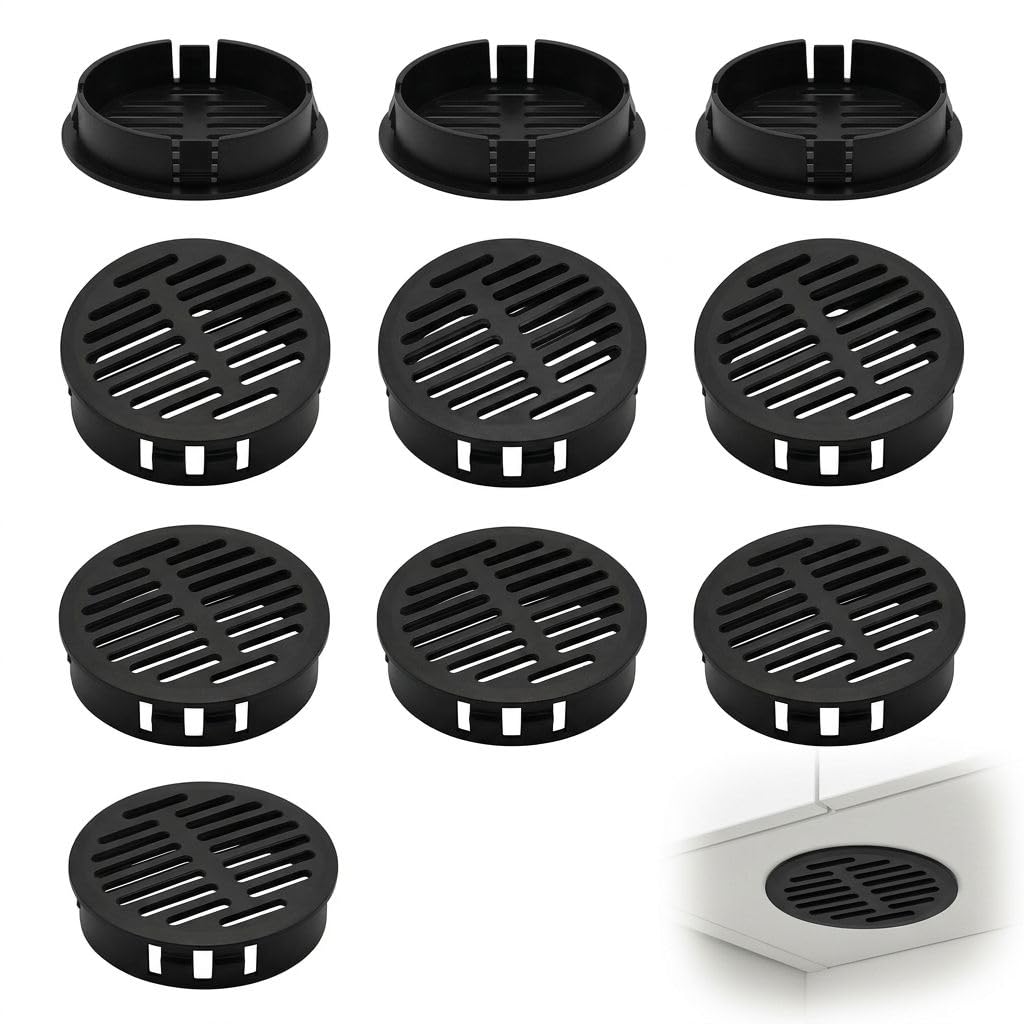 50mm/2in Round Soffit Vents, 10PCS Black Plastic Circular Air Vent Cover,