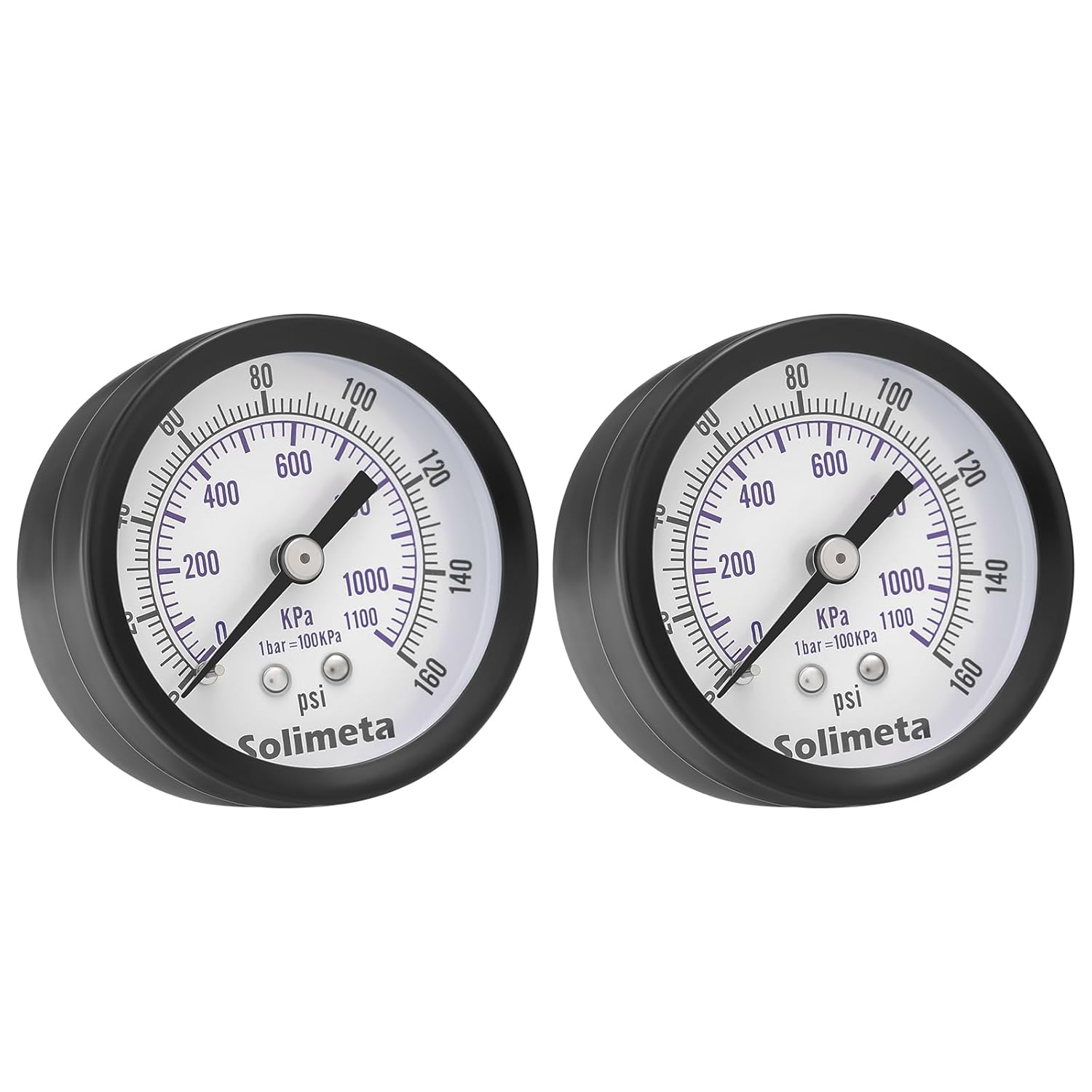 Solimeta Air Pressure Gauge for Air Compressor Air Filter, 1-1/2" Dial Center Back Mount, 1/8" NPT,0-160 Psi, 2 PCS