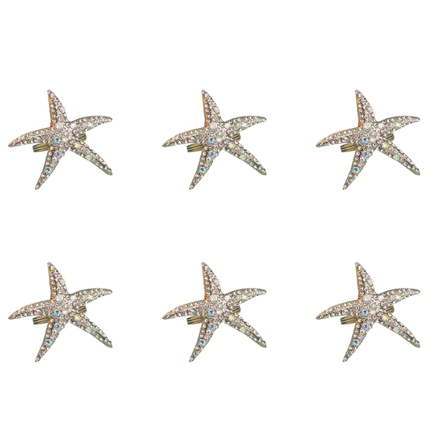 Vjsujehgy 48 Pack Crystal Starfish Napkin Rings,Rhinestone Napkin Ring Napkin Holders for Wedding Party, Beach Table Decor
