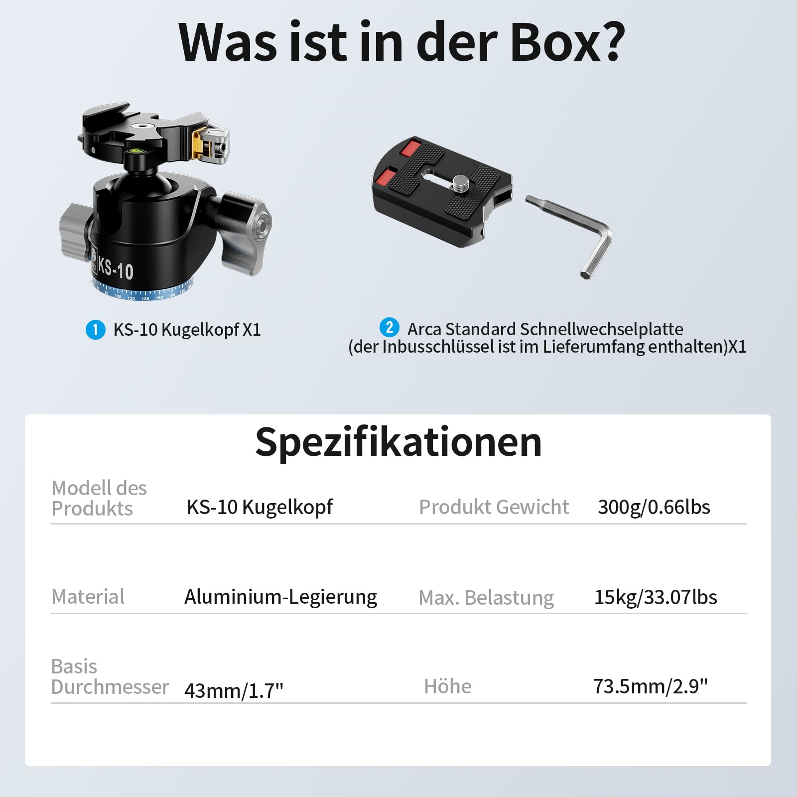 SIRUI KS-10 Kugelkopf Low Profile für Stativ, 29 mm 360° Panorama Aluminium Stativkopf für Kamera, Camcorder, Kugelkopf für Stativ, Einbeinstativ, Maximale Belastbarkeit 15 kg