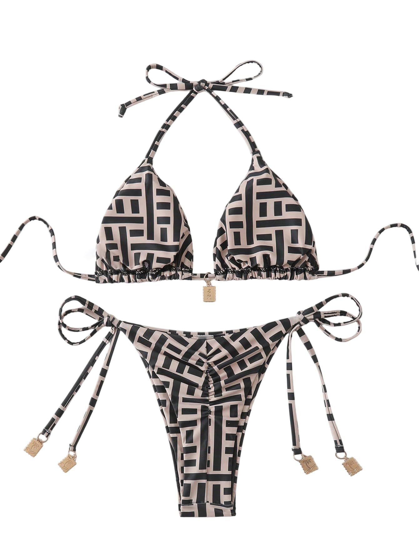 GORGLITTER Boho Style Bikini da donna, set a vita alta, perizoma a triangolo, stile brasiliano, costume da bagno