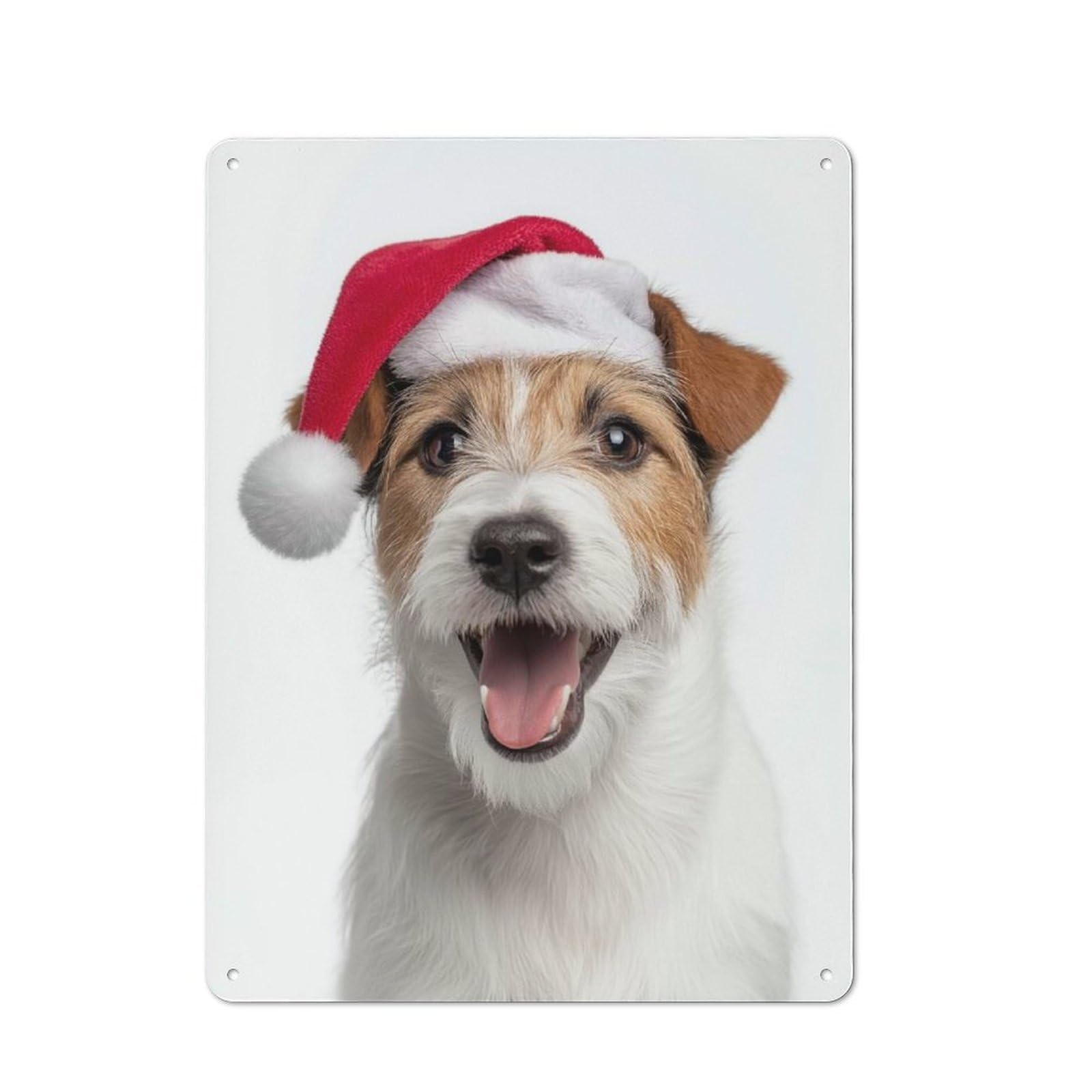 Junmoney Happy Parson Russell Terrier Dog With Santa H Tin Sign 40X30cm With At For Hallway Wall, Vintage Decor, For Home Interiors, Feature Walls And Decorative Displays