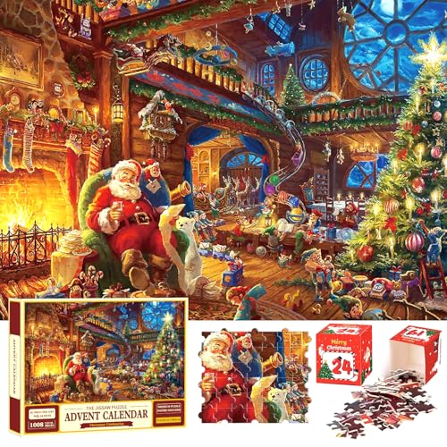 Adventskalender Puzzle 2024 – 1008 Teile In 24 Boxen, Weihnachtsmotiv Mit Weihnachtsmann & Riesenrad