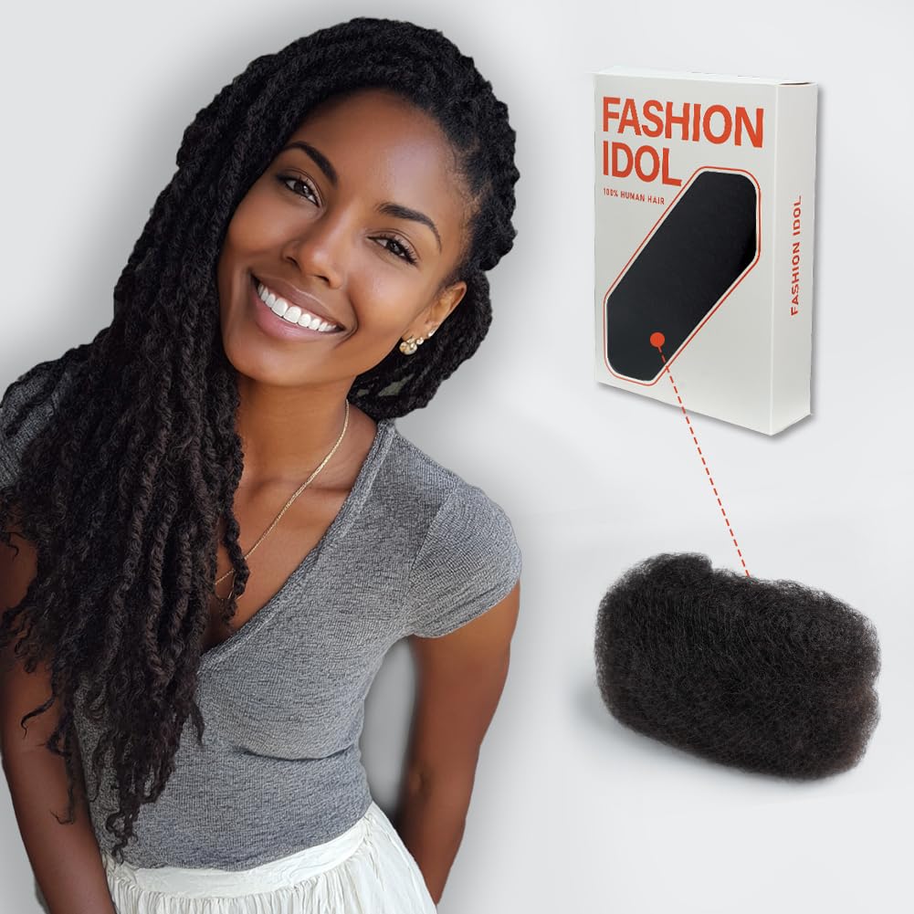 FASHION IDOL Upgraded Afro Kinkys Bulk Human Hair for HQ Mini Twist, Braids, Permanent Sister Locs and Loc Repair, long hair true to lenght NO SHORT HAIR 1 Pack 1.8 Oz (Natural Black, 16 Inches)