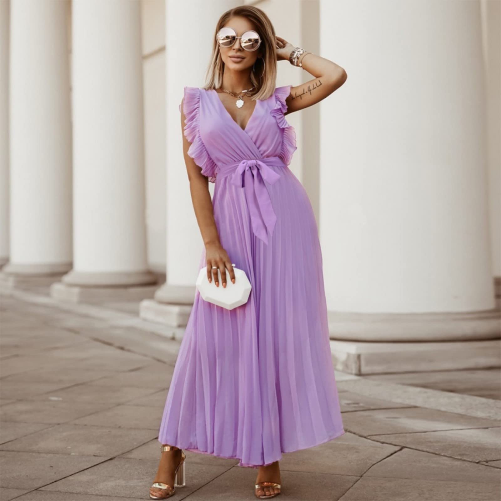 Abito Lungo/Corto/Midi da Donna con Scollo Quadrato/Scollo a V, Abiti Prendisole per Feste e Vacanze Abitini Estivi Donna Traspirante e Fresco
