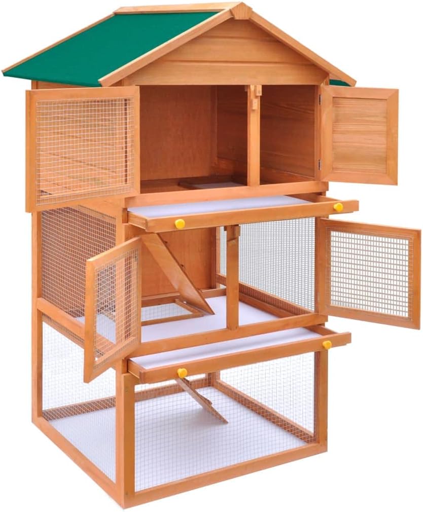 Chicken Coop House, Pet Animal Poultry Cage Rabbit Hutch, for Small Habitat,Outdoor Rabbit Hutch Small Animal House Pet Cage 3 Layers Wood
