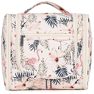 Groß Kulturbeutel Damen & Herren – Gross Kulturtasche Zum Aufhängen, Kinder Kosmetiktasche – Waschtasche für Frauen & Mädchen (Beiger Flamingo (Groß))