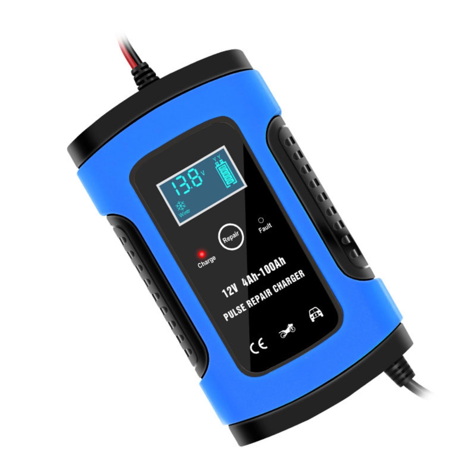 Cargador de batería de Coche Inteligente Totalmente automático con Enchufe UE de 12 V y 6 A, Cargador de Mantenimiento y reparación de pulsos para Coches, Motocicletas y embarcaciones